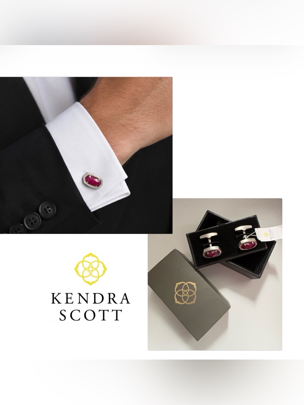 NWT [Kendra Scott] Elijah Faceted Red w/ Vintage Silver Tone Cufflinks — RARE!